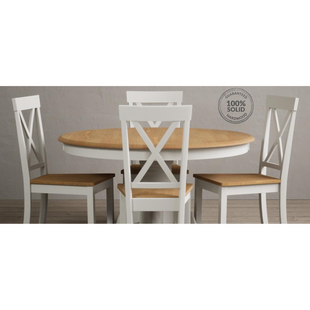 Hertford 120cm Fixed Top Oak and Signal White Painted Dining Table with 4 Linen Hertford Chairs – image 7