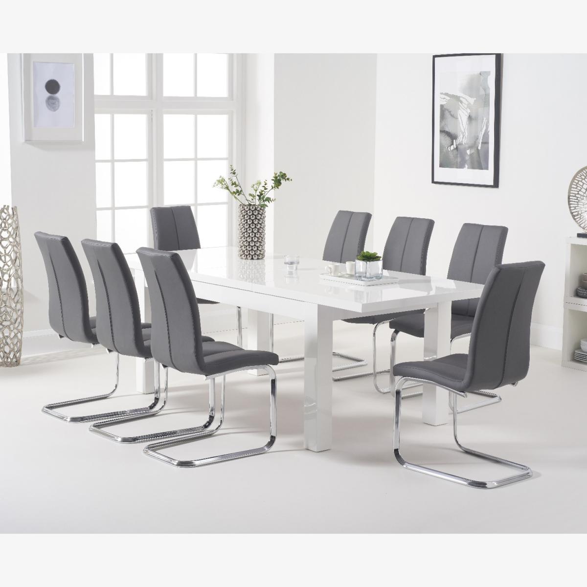 Atlanta White Gloss 160-220cm Extending Dining Table With 6 Grey Tarin Chairs
