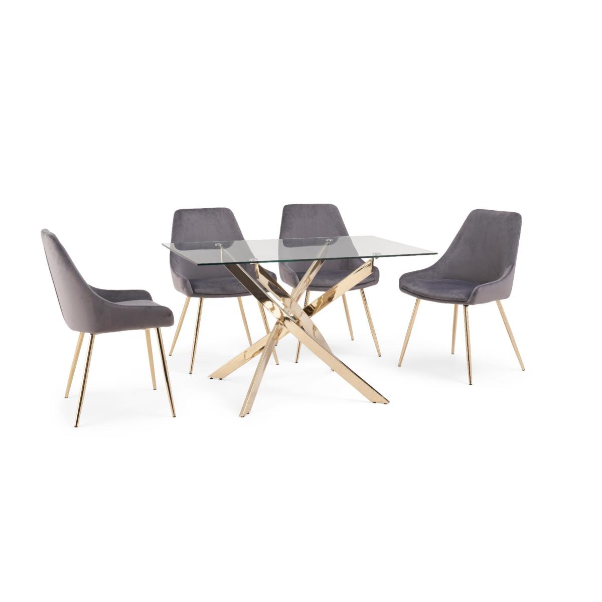 Denver 160cm Rectangular Gold Leg Glass Dining Table With 6 Blue Lola Velvet Chairs – image 11