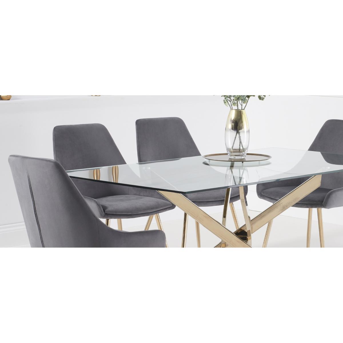 Denver 160cm Rectangular Gold Leg Glass Dining Table With 6 Blue Lola Velvet Chairs – image 18