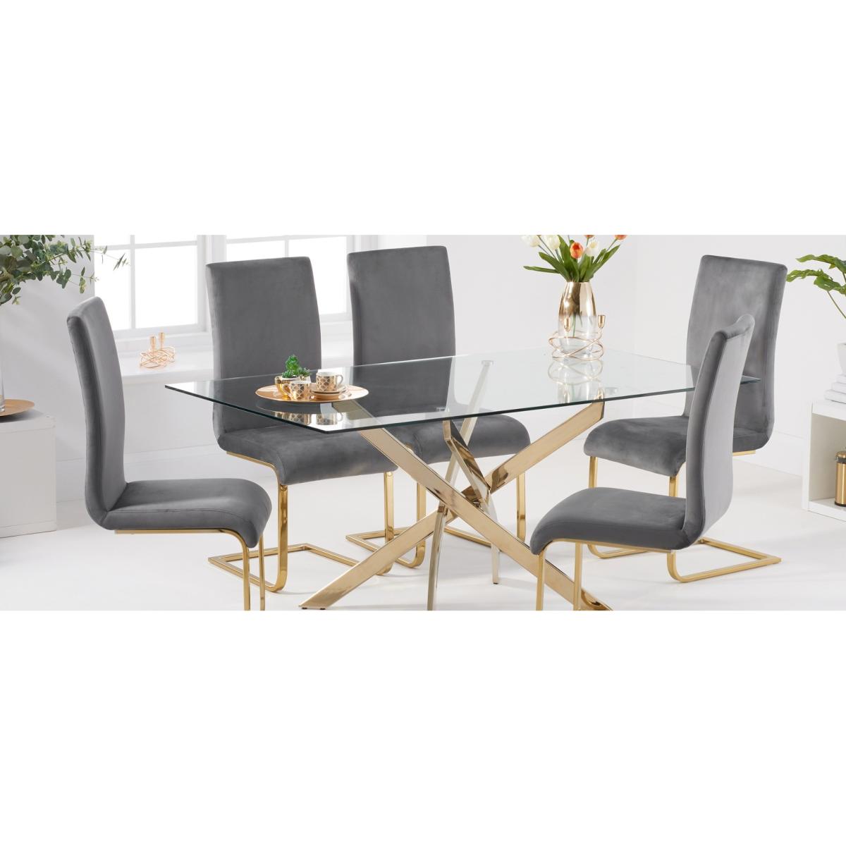 Denver 160cm Rectangular Gold Leg Glass Dining Table With 6 Blue Lola Velvet Chairs – image 21
