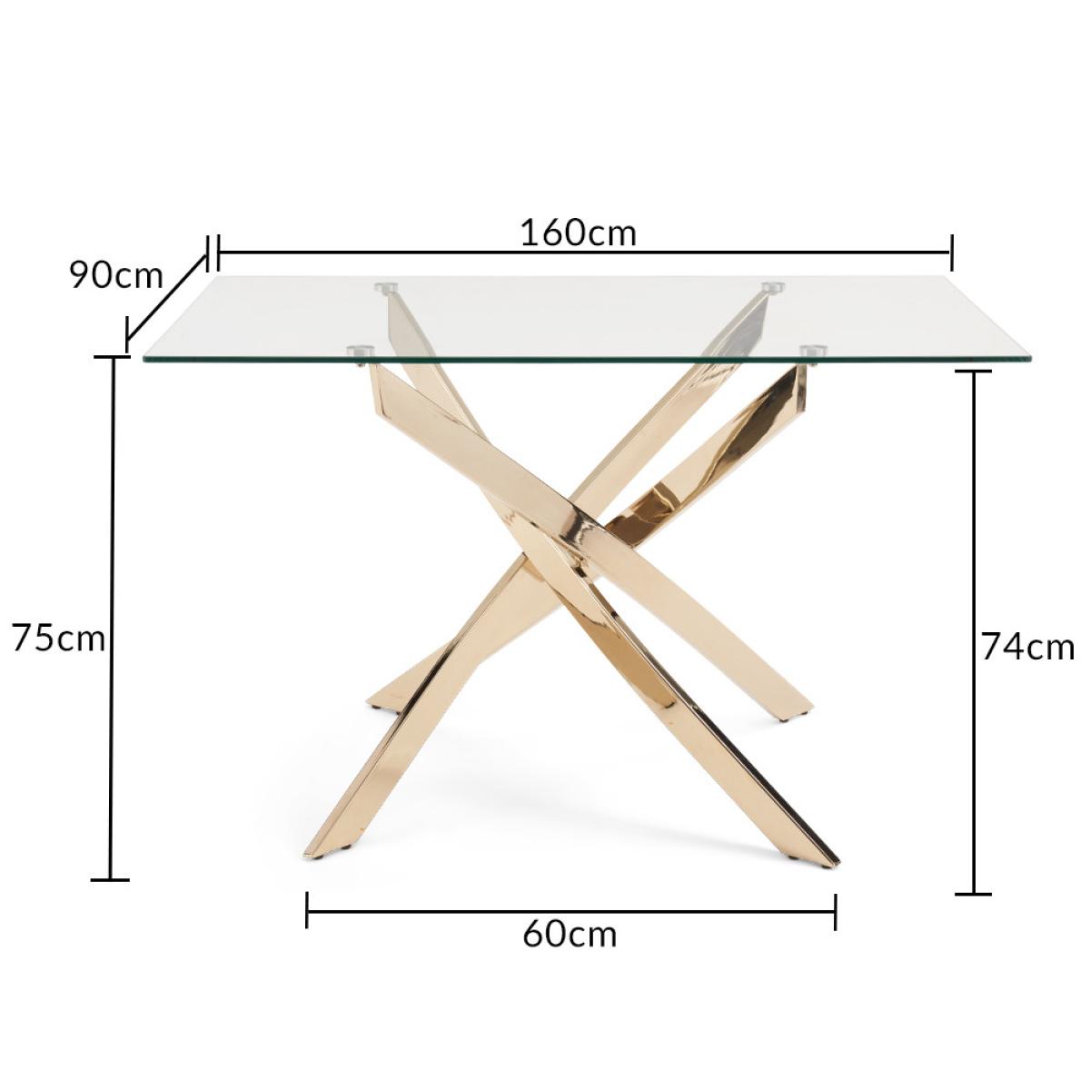 Denver 160cm Rectangular Gold Leg Glass Dining Table With 6 Blue Lola Velvet Chairs – image 23