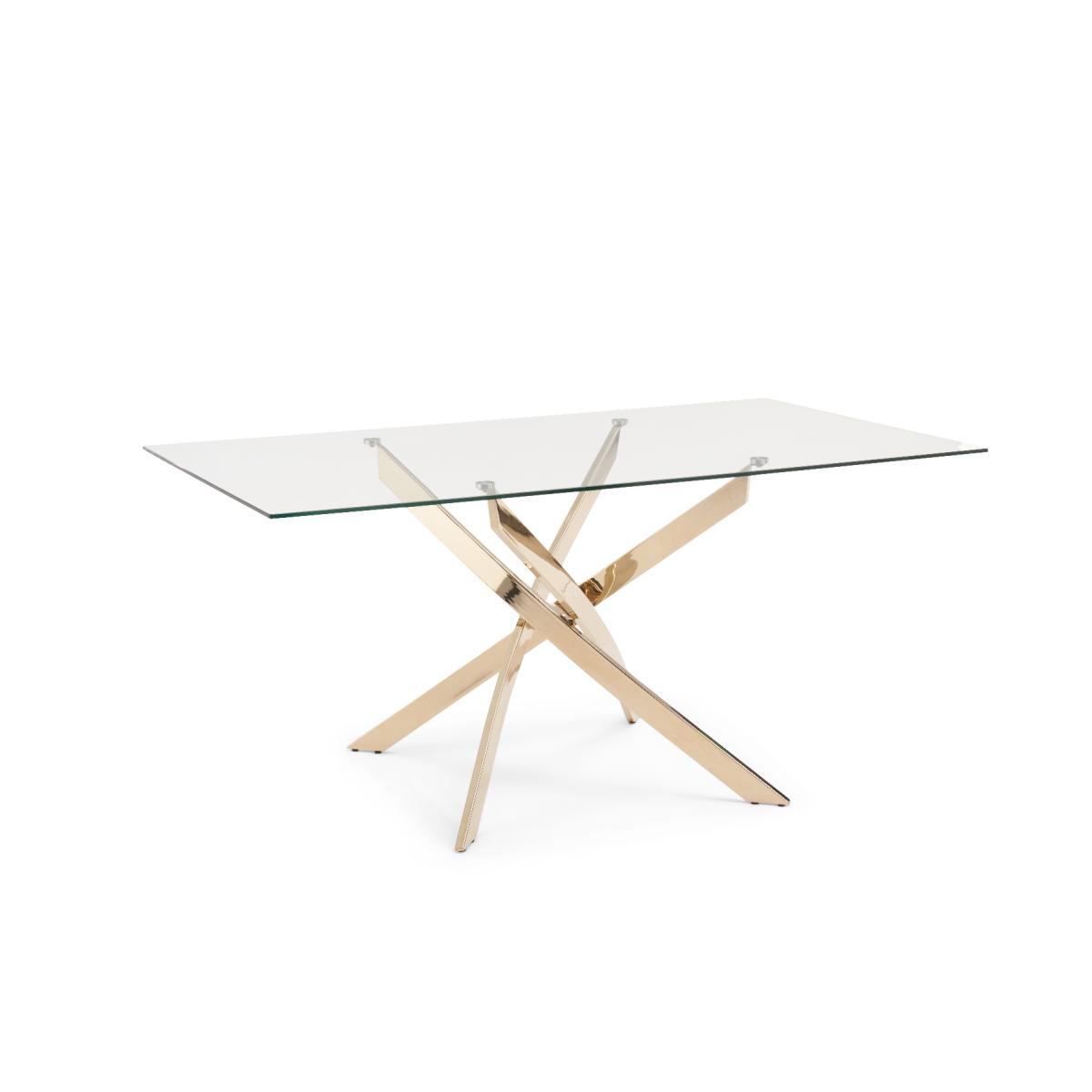 Denver 160cm Rectangular Gold Leg Glass Dining Table With 6 Blue Lola Velvet Chairs – image 26