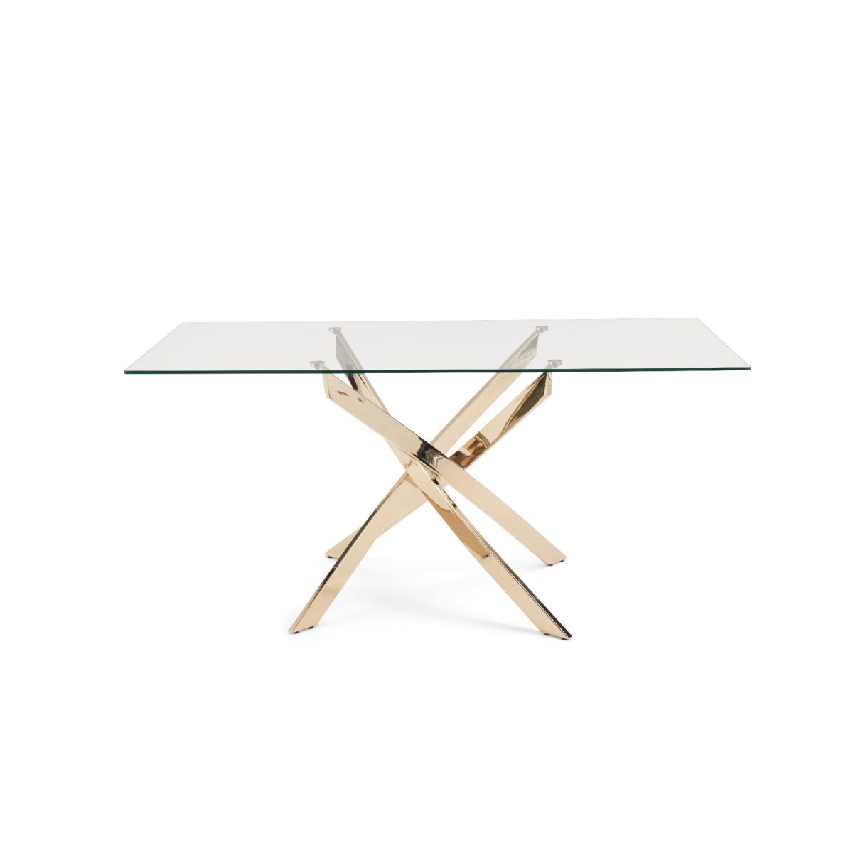 Denver 160cm Rectangular Gold Leg Glass Dining Table With 6 Blue Lola Velvet Chairs – image 27