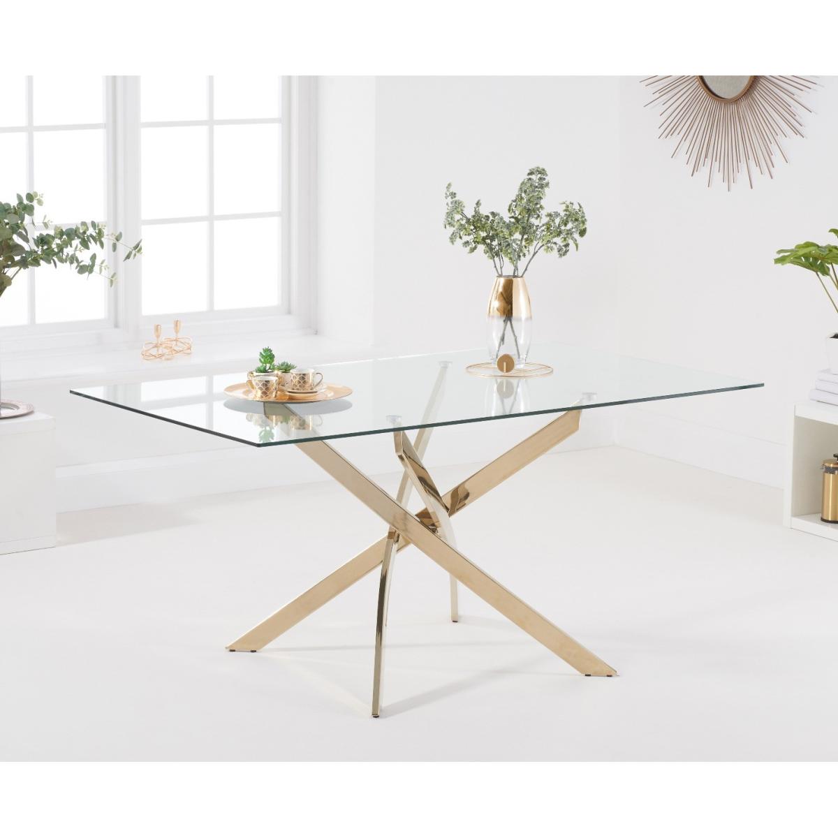 Denver 160cm Rectangular Gold Leg Glass Dining Table With 6 Blue Lola Velvet Chairs – image 5