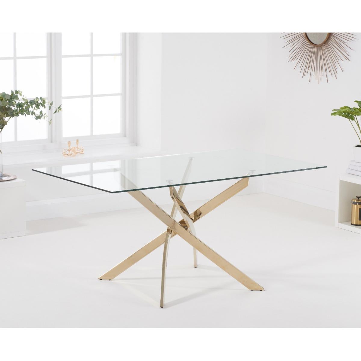 Denver 160cm Rectangular Gold Leg Glass Dining Table With 6 Blue Lola Velvet Chairs – image 7