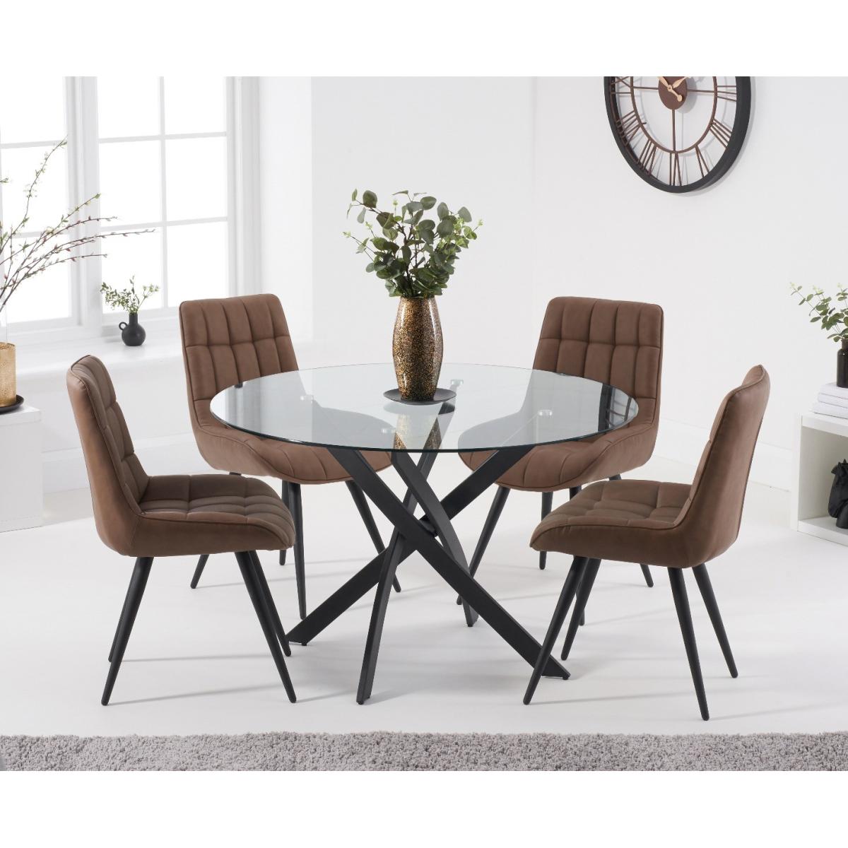 Mara 120cm Round Glass Dining Table with Heidi Chairs - Brown, 4 Chairs – image 2