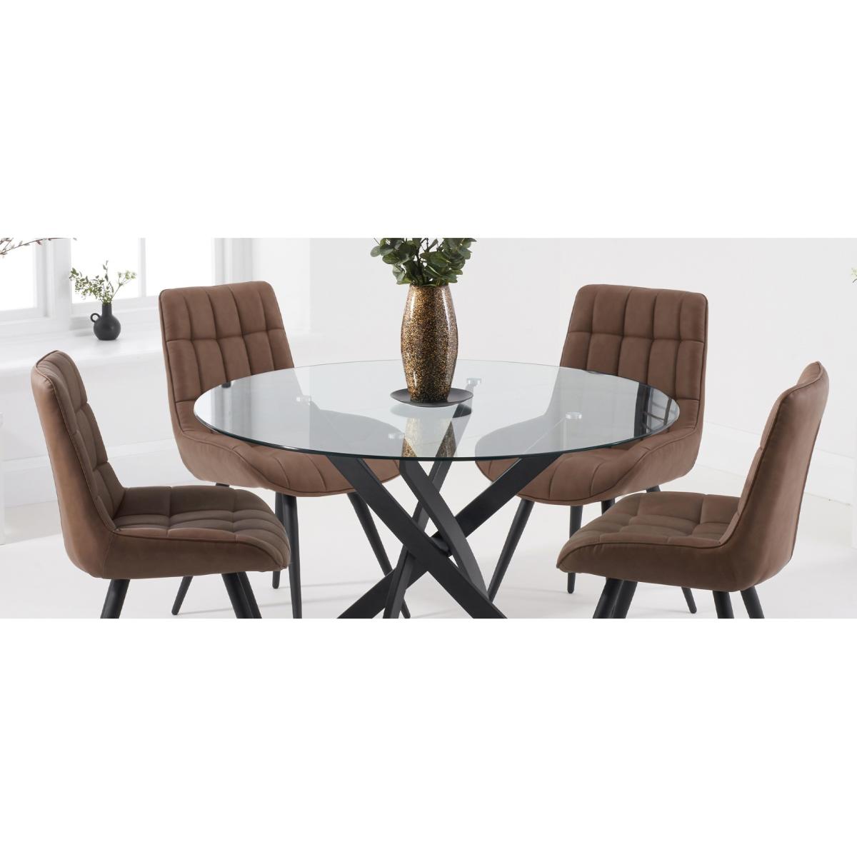 Mara 120cm Round Glass Dining Table with Heidi Chairs - Brown, 4 Chairs – image 14
