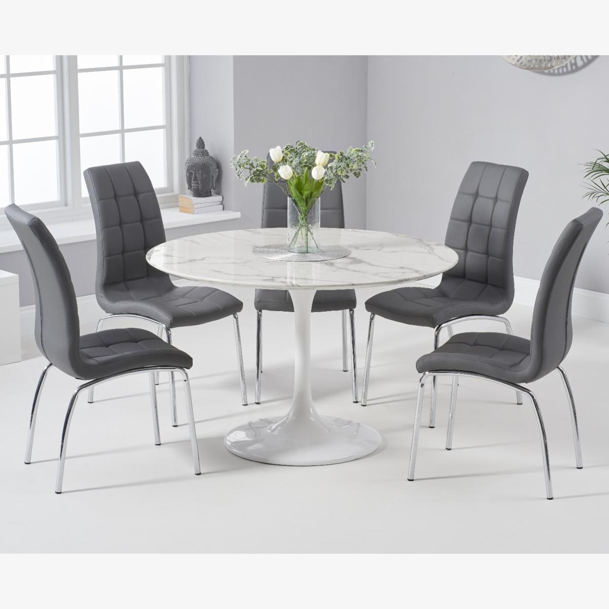 Brighton 120cm Round White Marble Dining Table With Calgary Dining Chairs - Ivory, 2 Chairs