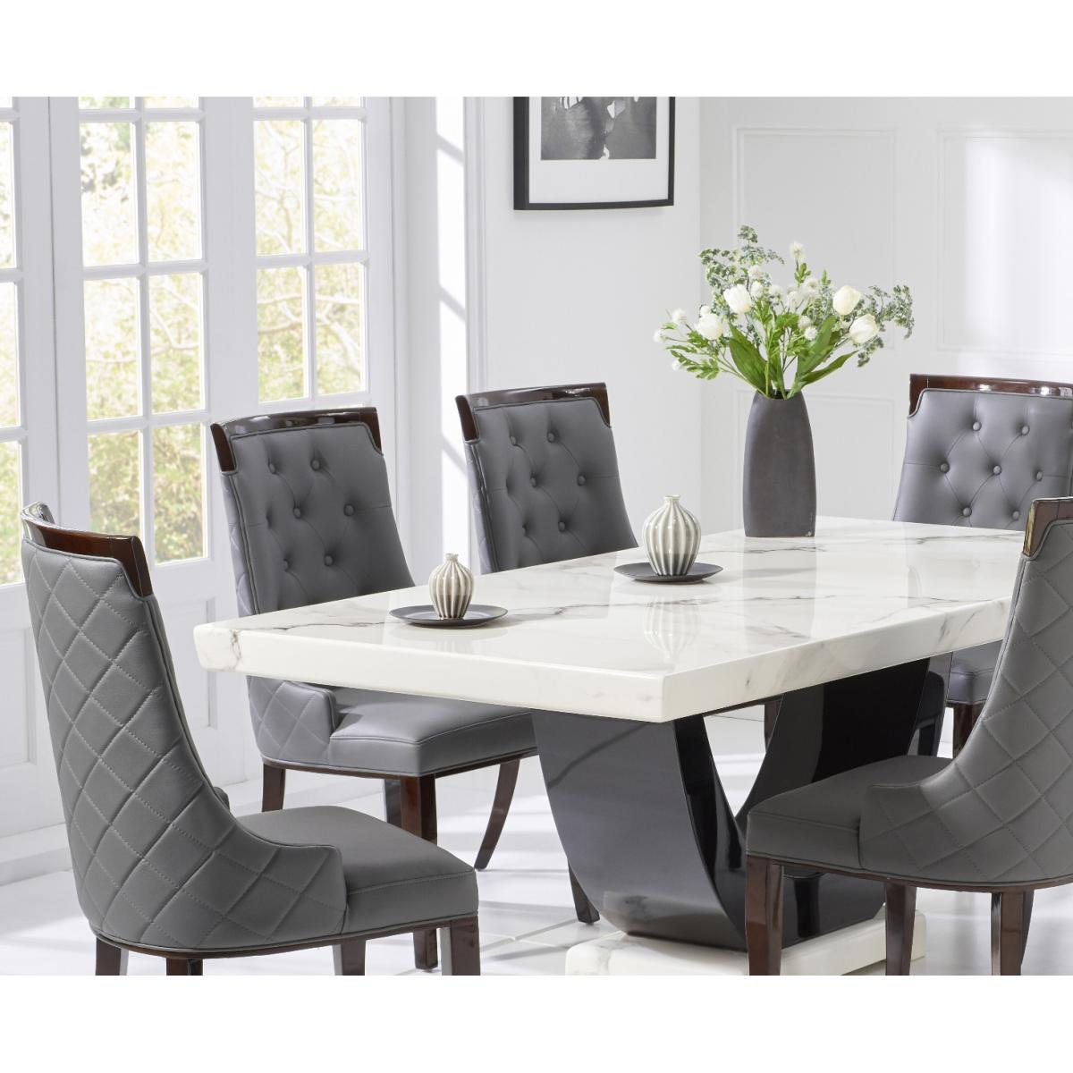 Raphael 200cm White and Black Pedestal Marble Dining Table with Angelica Chairs – image 2