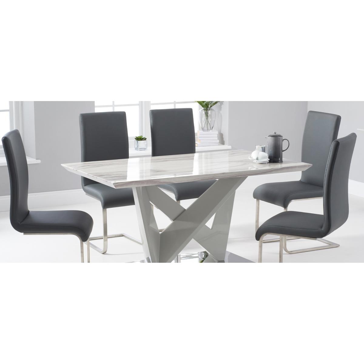 Reims 150cm Marble Effect Carrera Light Grey Dining Table With 4 Grey Hampstead Dining Chairs – image 19