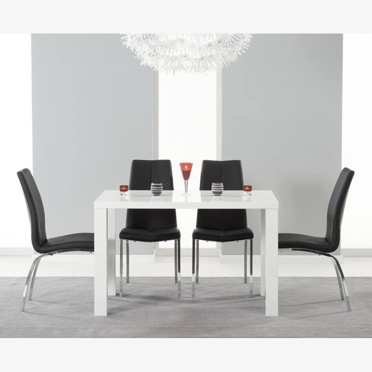 Atlanta 120cm White High Gloss Dining Table With 6 Black Cavello Chairs