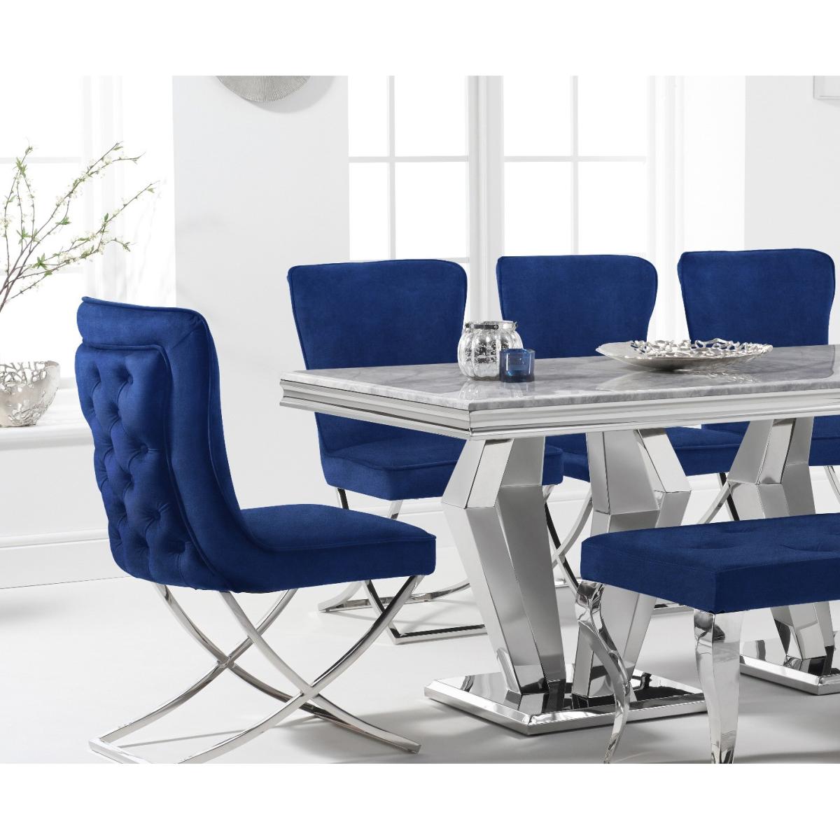 Viscount 180cm Marble Dining Table with Giovanni Velvet Chairs and Blue Fitzrovia Bench - Grey, 2 Chairs – image 2