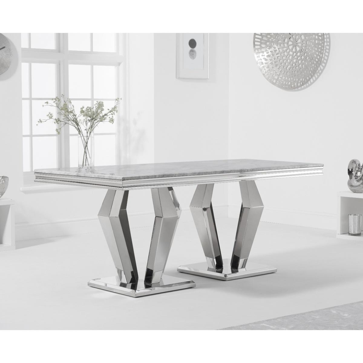 Viscount 180cm Marble Dining Table with Giovanni Velvet Chairs and Blue Fitzrovia Bench - Grey, 2 Chairs – image 4