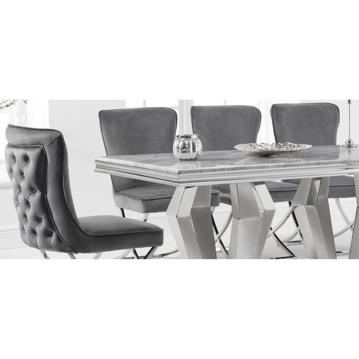 Viscount 180cm Marble Dining Table with Giovanni Velvet Chairs and Blue Fitzrovia Bench - Grey, 2 Chairs – image 8