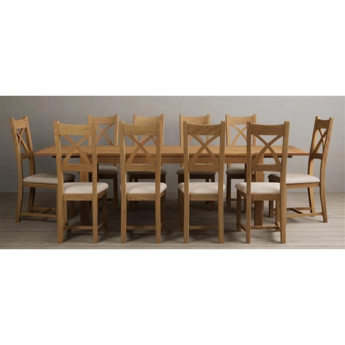 Thetford 180cm Oak Dining Table with Thetford 45cm Oak Extensions with 8 Charcoal Grey Natural Solid Oak Chairs – image 4