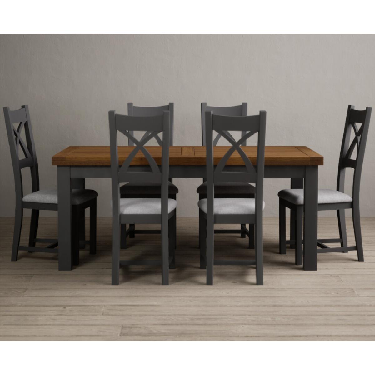 Extending Buxton 180cm Oak and Charcoal Grey Painted Dining Table with 8 Brown Painted Chairs – image 2