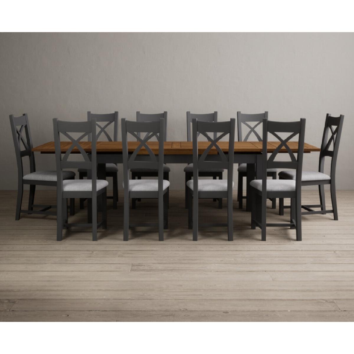 Extending Buxton 180cm Oak and Charcoal Grey Painted Dining Table with 8 Brown Painted Chairs – image 11