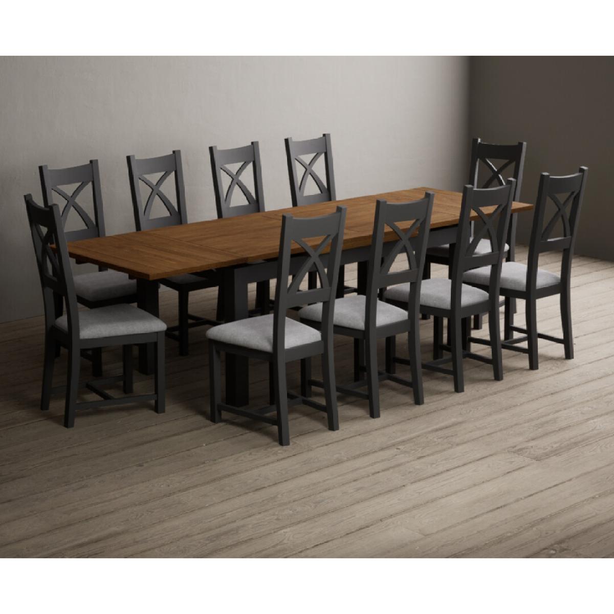 Extending Buxton 180cm Oak and Charcoal Grey Painted Dining Table with 8 Brown Painted Chairs – image 12