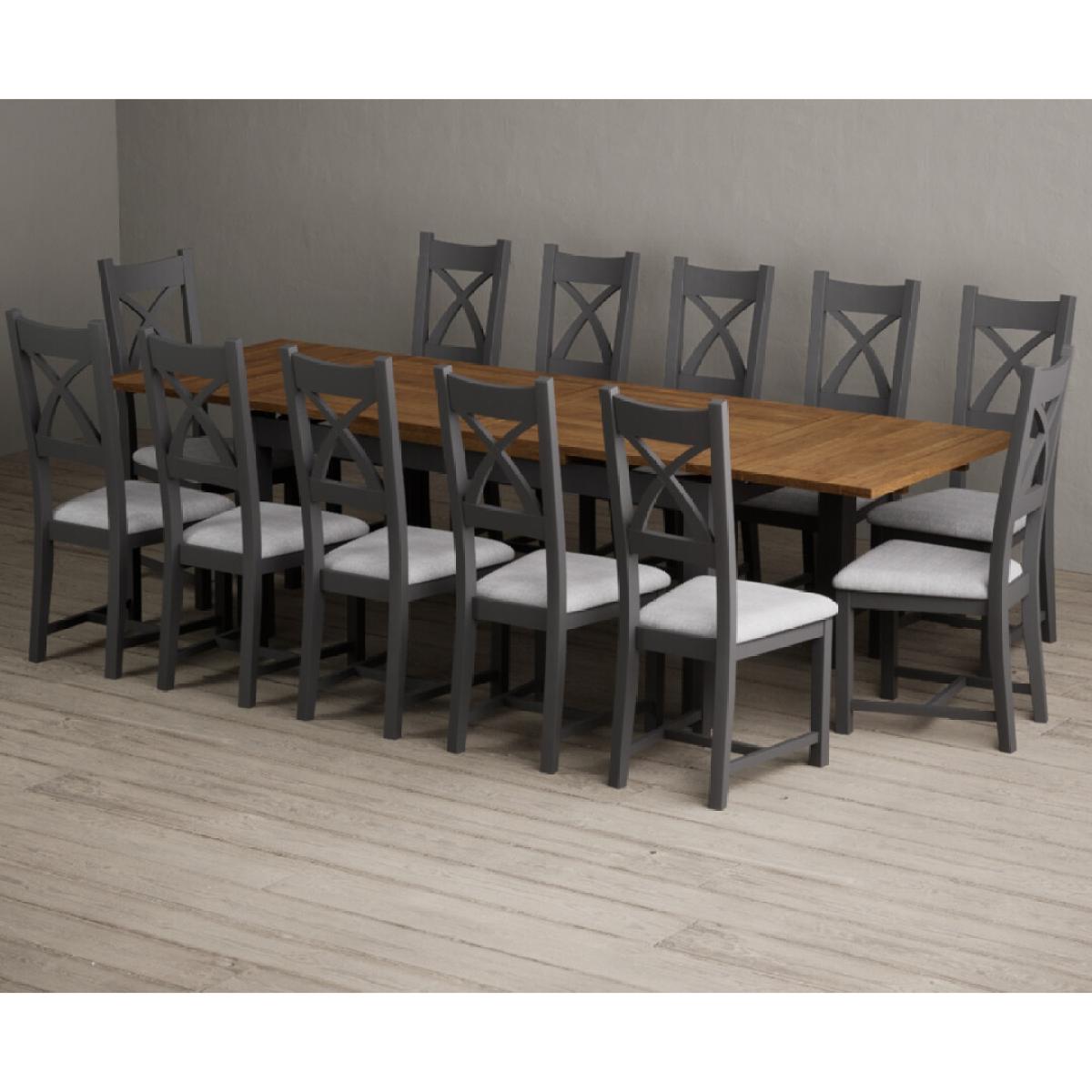 Extending Buxton 180cm Oak and Charcoal Grey Painted Dining Table with 8 Brown Painted Chairs – image 13