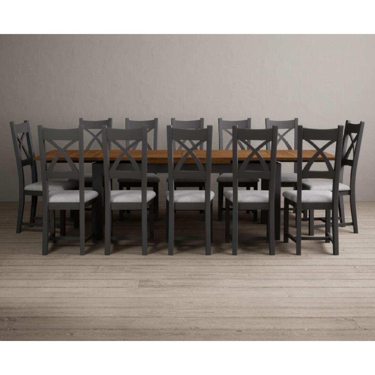 Extending Buxton 180cm Oak and Charcoal Grey Painted Dining Table with 8 Brown Painted Chairs – image 14