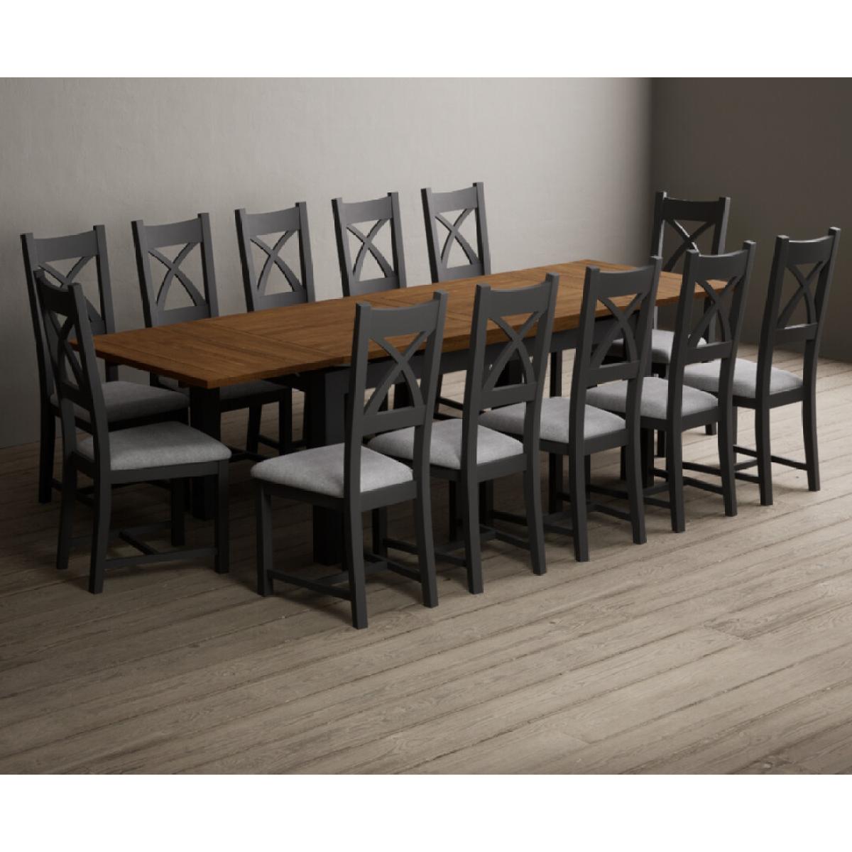 Extending Buxton 180cm Oak and Charcoal Grey Painted Dining Table with 8 Brown Painted Chairs – image 15