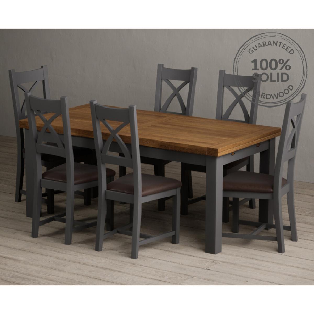 Extending Buxton 180cm Oak and Charcoal Grey Painted Dining Table with 8 Brown Painted Chairs – image 17