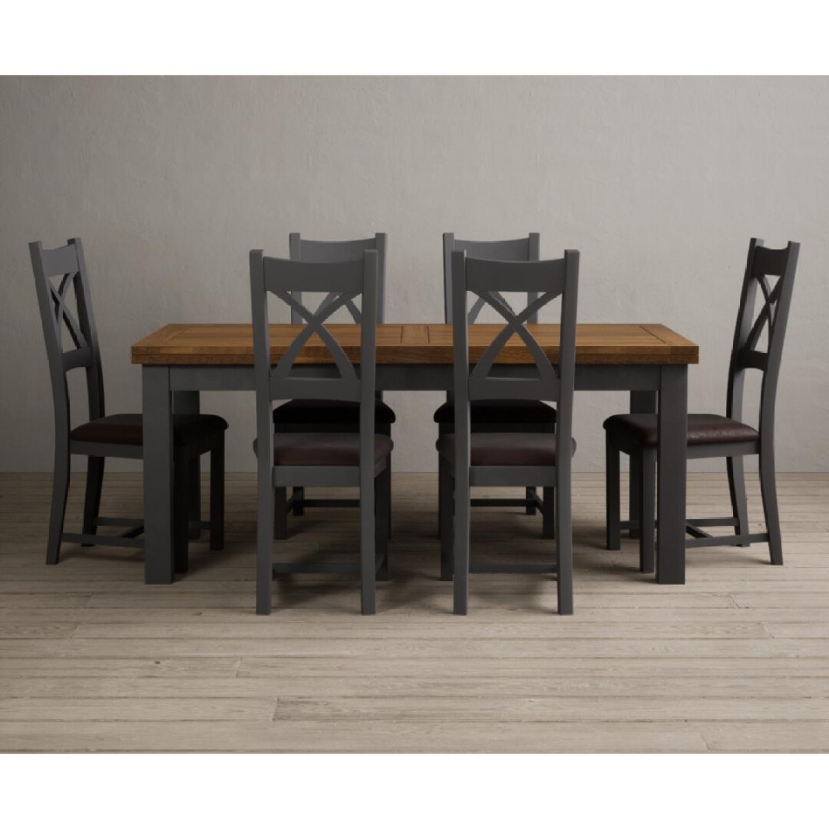 Extending Buxton 180cm Oak and Charcoal Grey Painted Dining Table with 8 Brown Painted Chairs – image 18