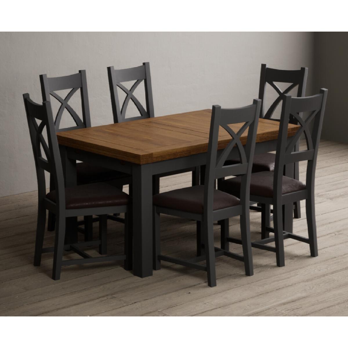 Extending Buxton 180cm Oak and Charcoal Grey Painted Dining Table with 8 Brown Painted Chairs – image 19