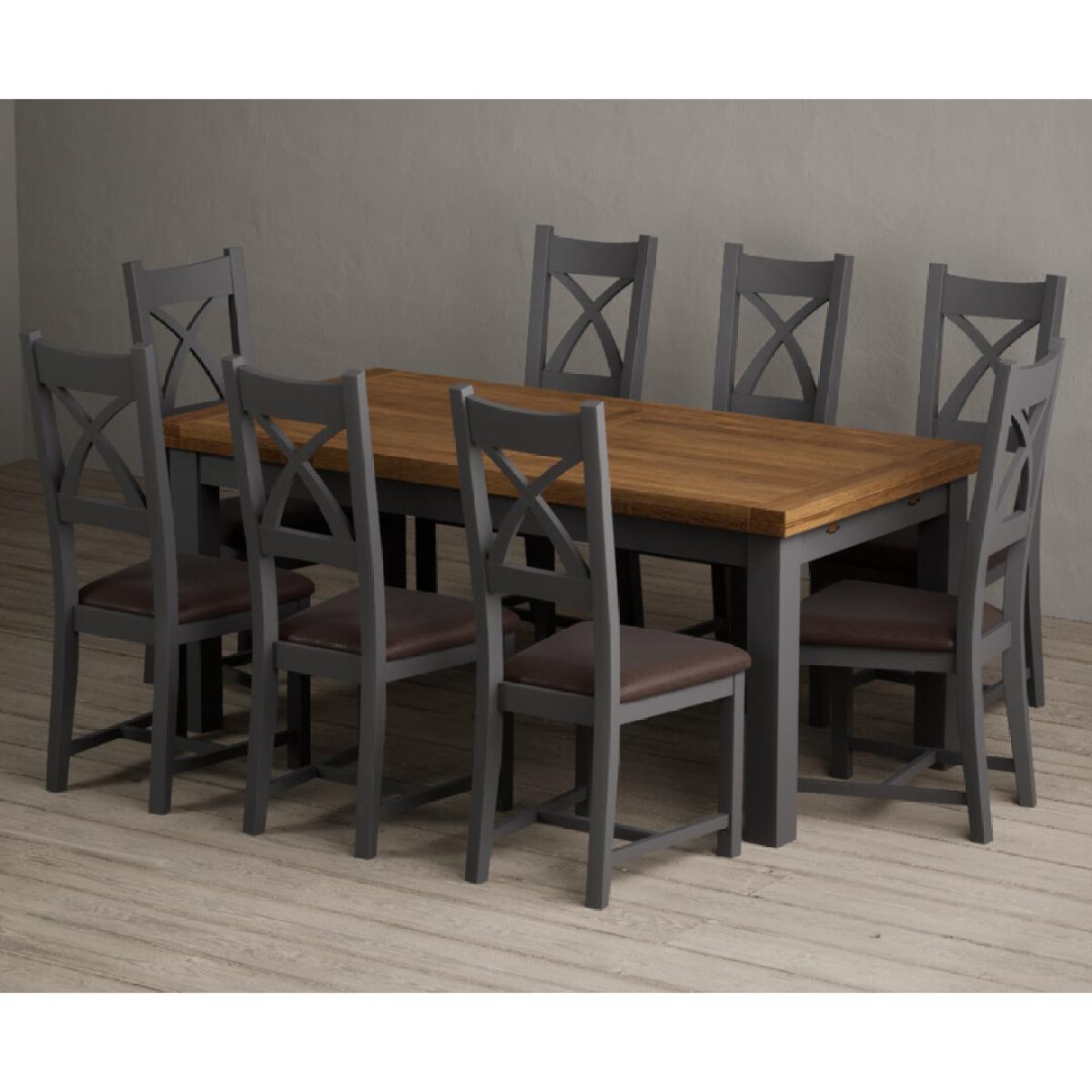 Extending Buxton 180cm Oak and Charcoal Grey Painted Dining Table with 8 Brown Painted Chairs – image 20