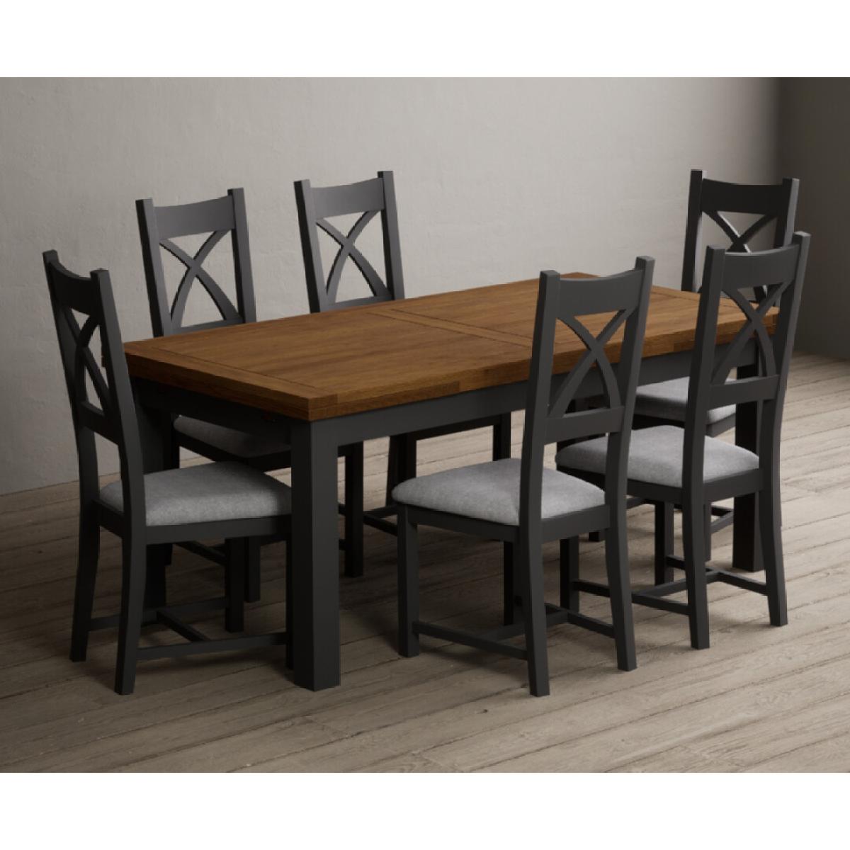 Extending Buxton 180cm Oak and Charcoal Grey Painted Dining Table with 8 Brown Painted Chairs – image 3