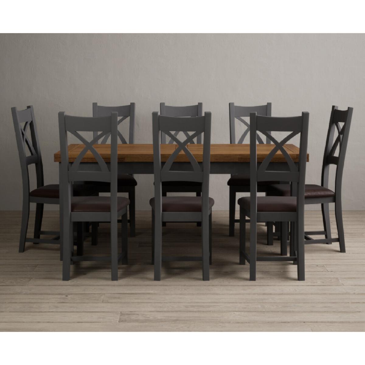 Extending Buxton 180cm Oak and Charcoal Grey Painted Dining Table with 8 Brown Painted Chairs – image 21