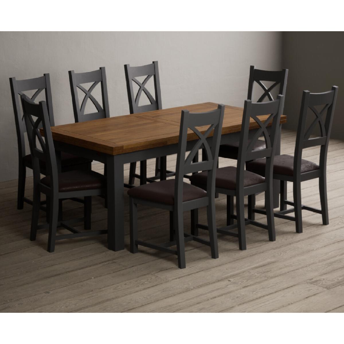 Extending Buxton 180cm Oak and Charcoal Grey Painted Dining Table with 8 Brown Painted Chairs – image 22
