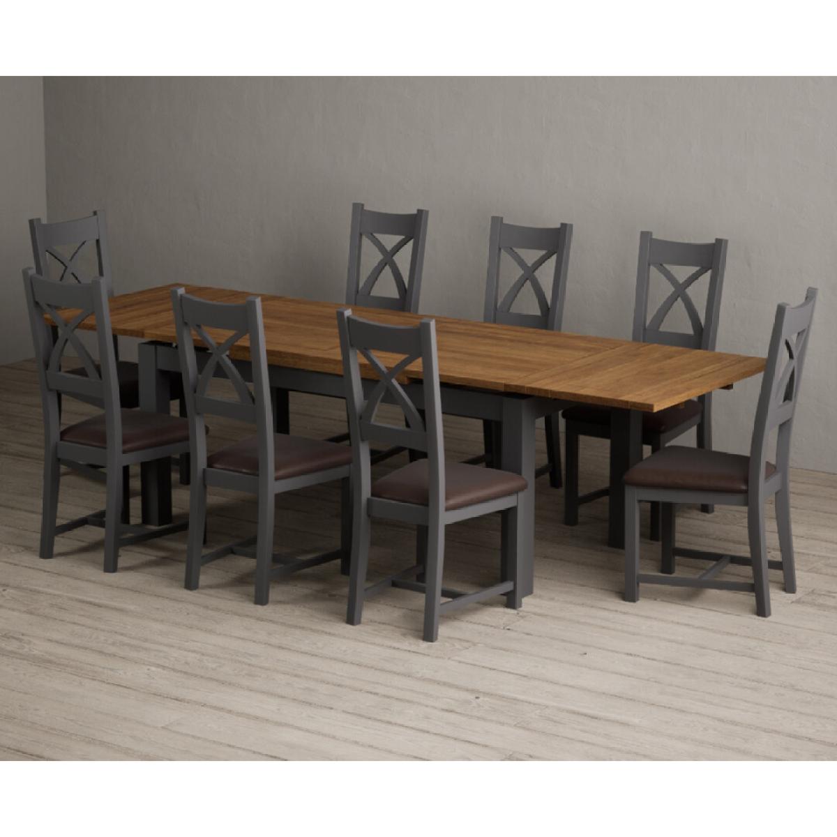 Extending Buxton 180cm Oak and Charcoal Grey Painted Dining Table with 8 Brown Painted Chairs – image 23