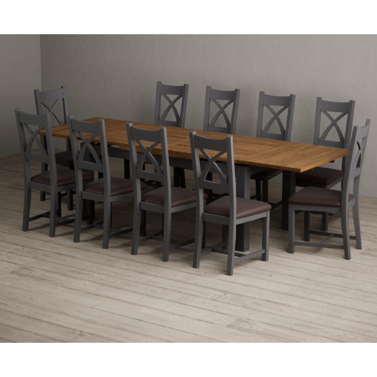 Extending Buxton 180cm Oak and Charcoal Grey Painted Dining Table with 8 Brown Painted Chairs – image 24