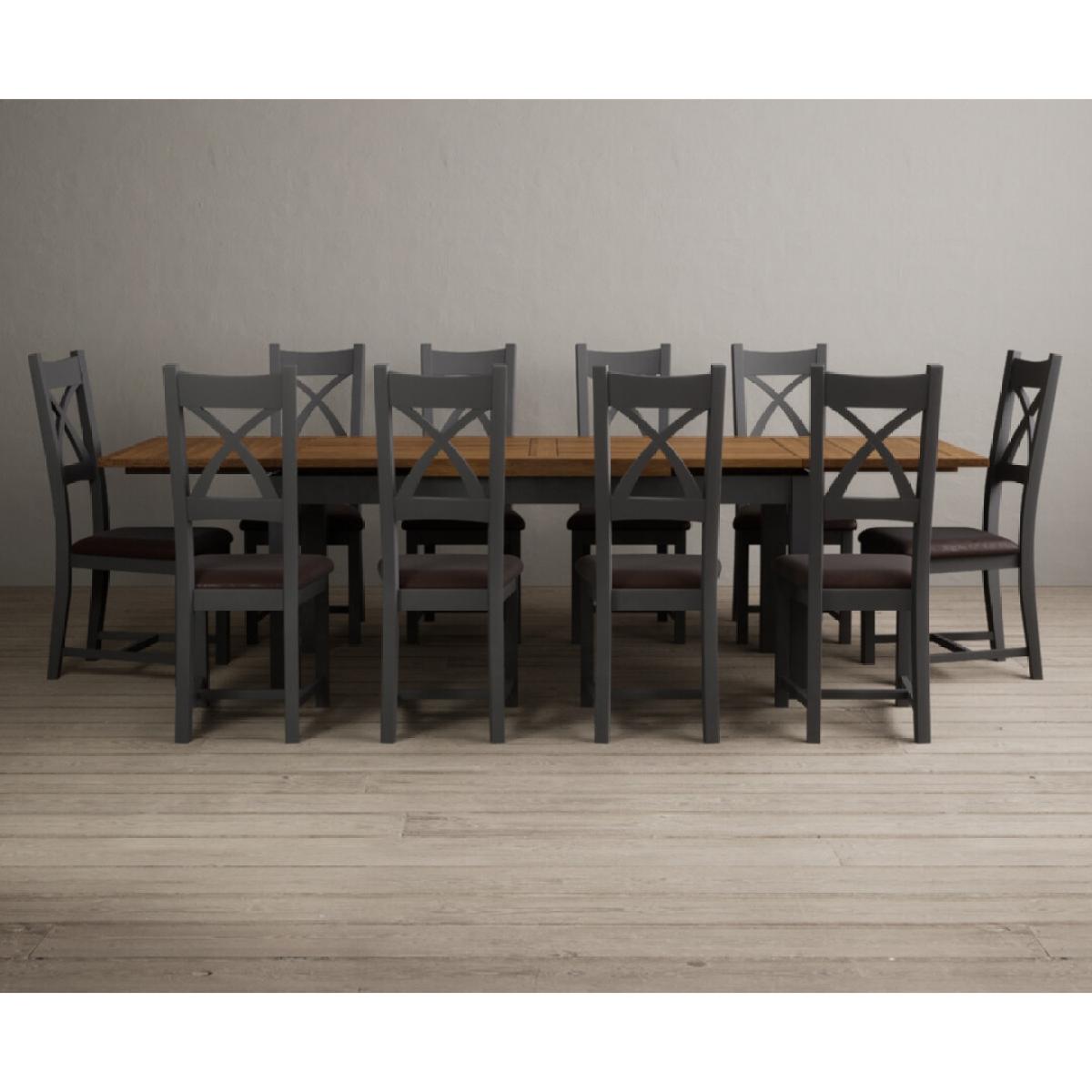 Extending Buxton 180cm Oak and Charcoal Grey Painted Dining Table with 8 Brown Painted Chairs – image 25