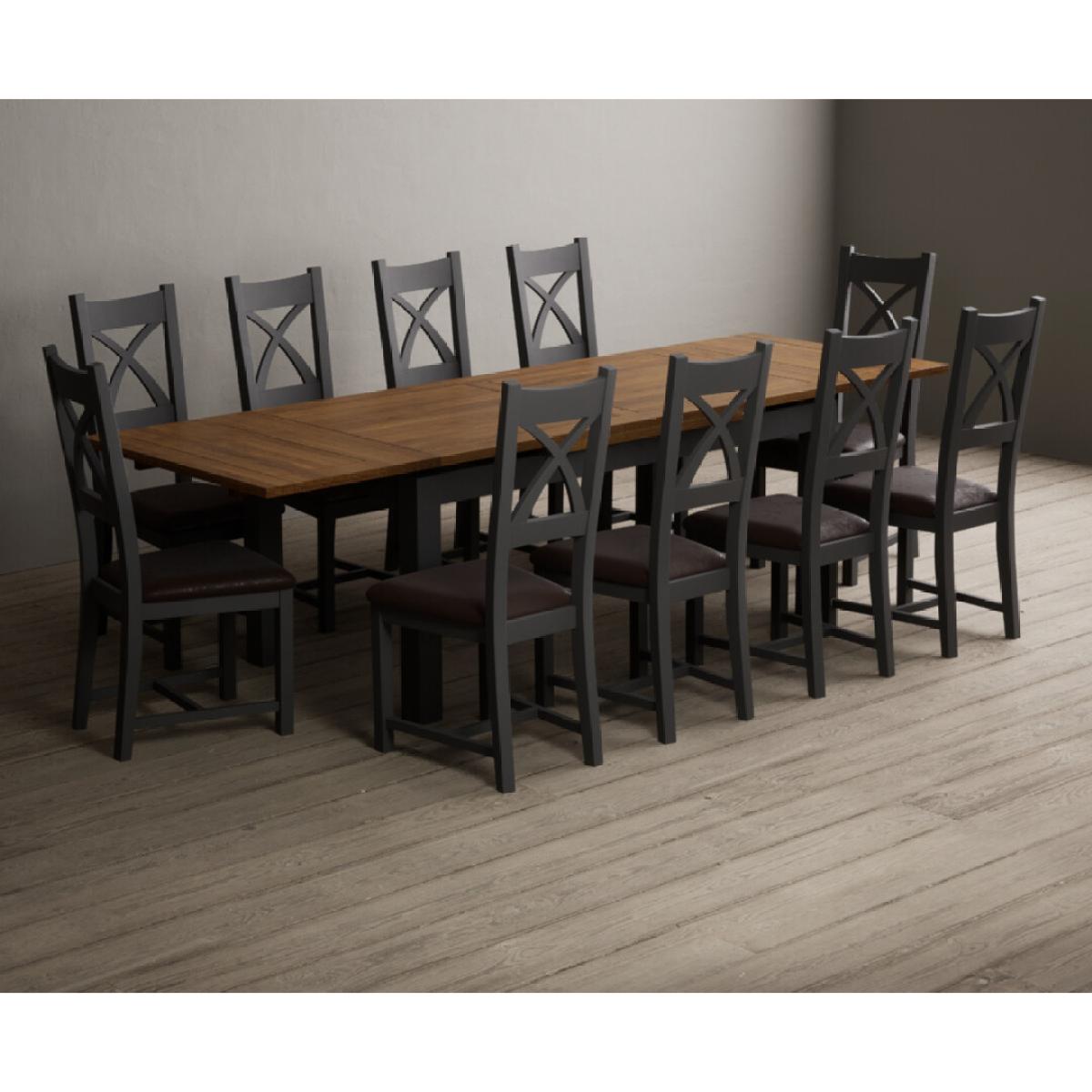 Extending Buxton 180cm Oak and Charcoal Grey Painted Dining Table with 8 Brown Painted Chairs – image 26