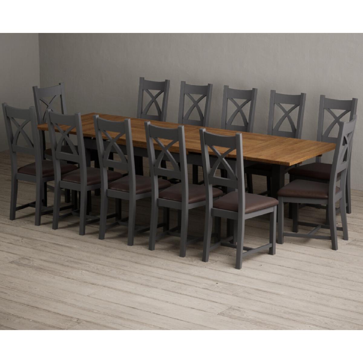 Extending Buxton 180cm Oak and Charcoal Grey Painted Dining Table with 8 Brown Painted Chairs – image 27