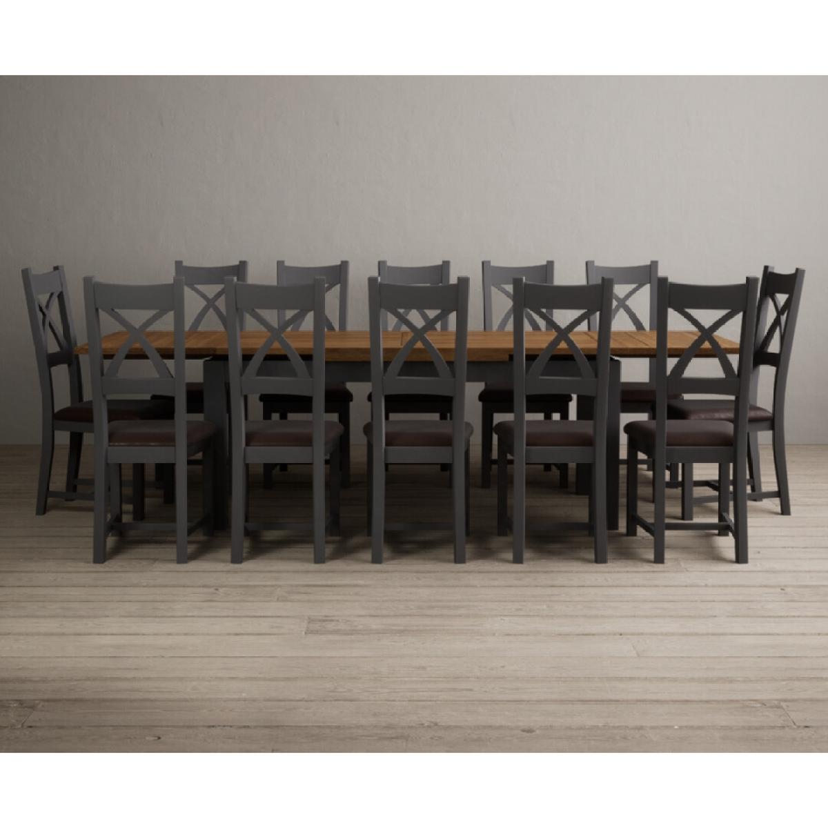 Extending Buxton 180cm Oak and Charcoal Grey Painted Dining Table with 8 Brown Painted Chairs – image 28