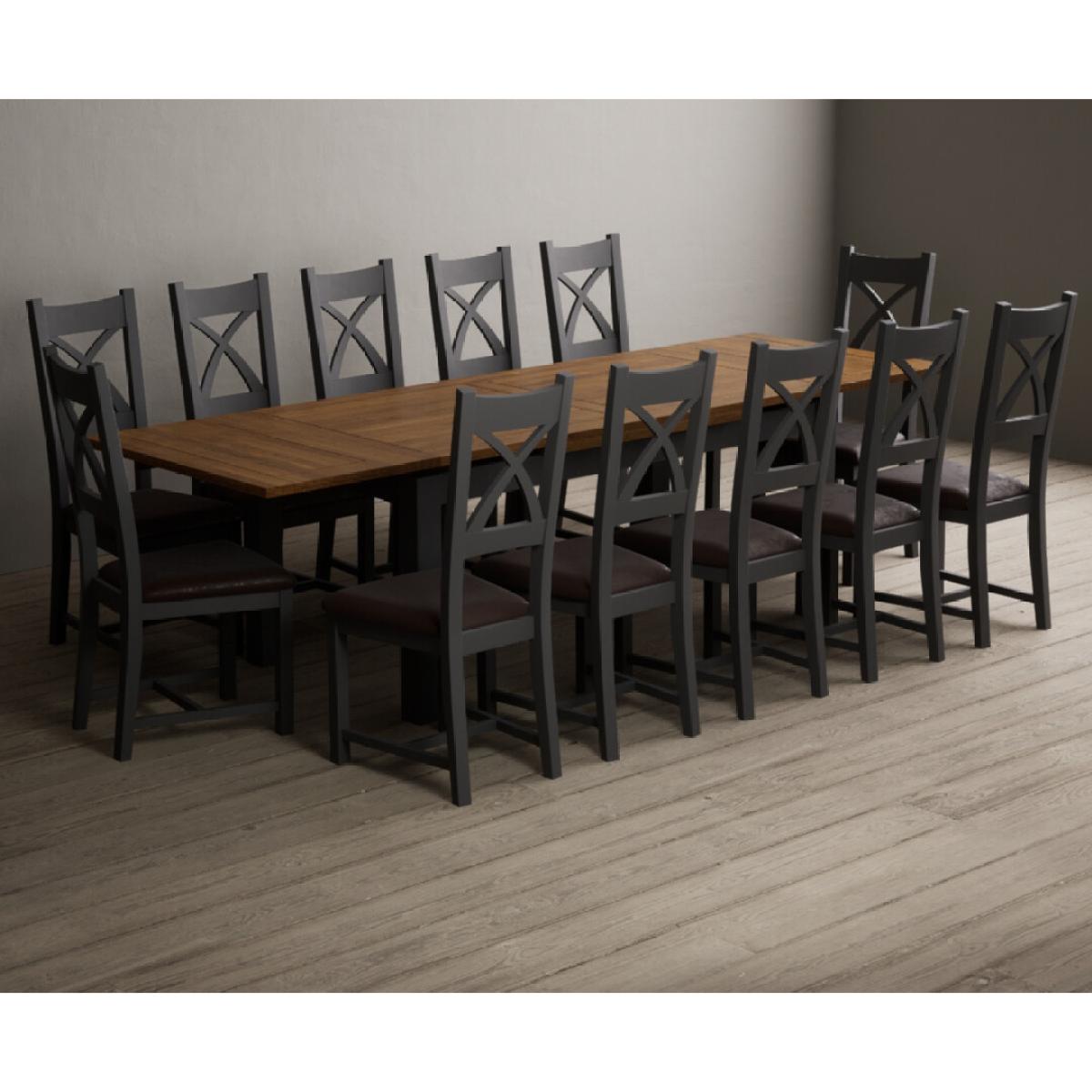 Extending Buxton 180cm Oak and Charcoal Grey Painted Dining Table with 8 Brown Painted Chairs – image 29