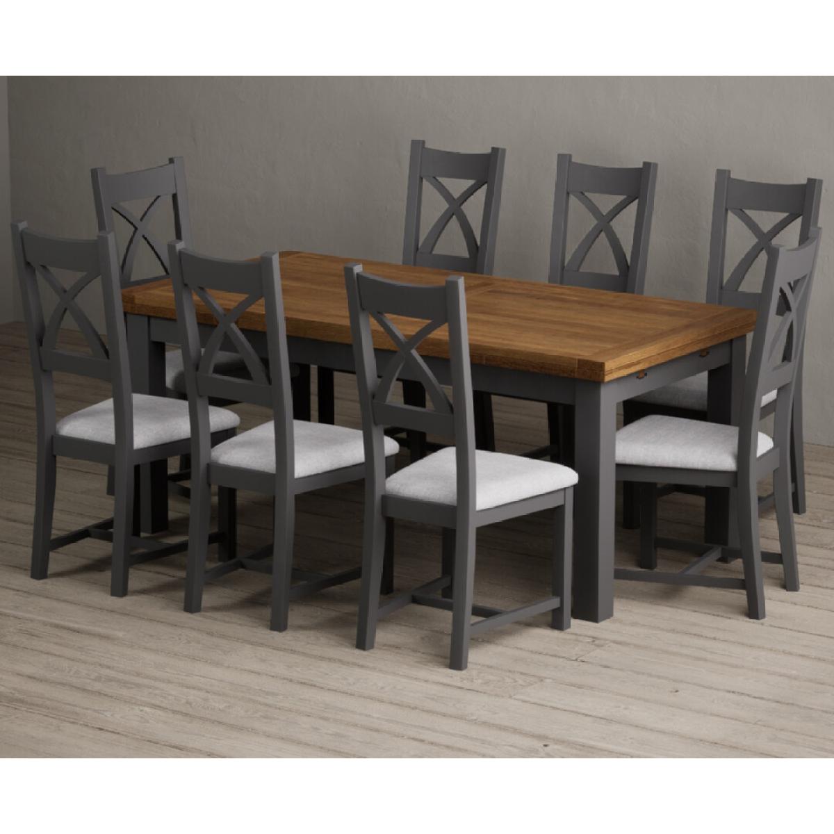 Extending Buxton 180cm Oak and Charcoal Grey Painted Dining Table with 8 Brown Painted Chairs – image 4