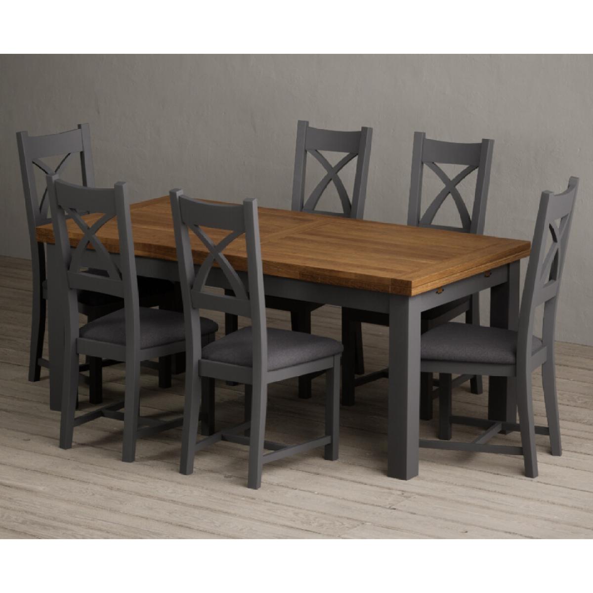 Extending Buxton 180cm Oak and Charcoal Grey Painted Dining Table with 8 Brown Painted Chairs – image 31