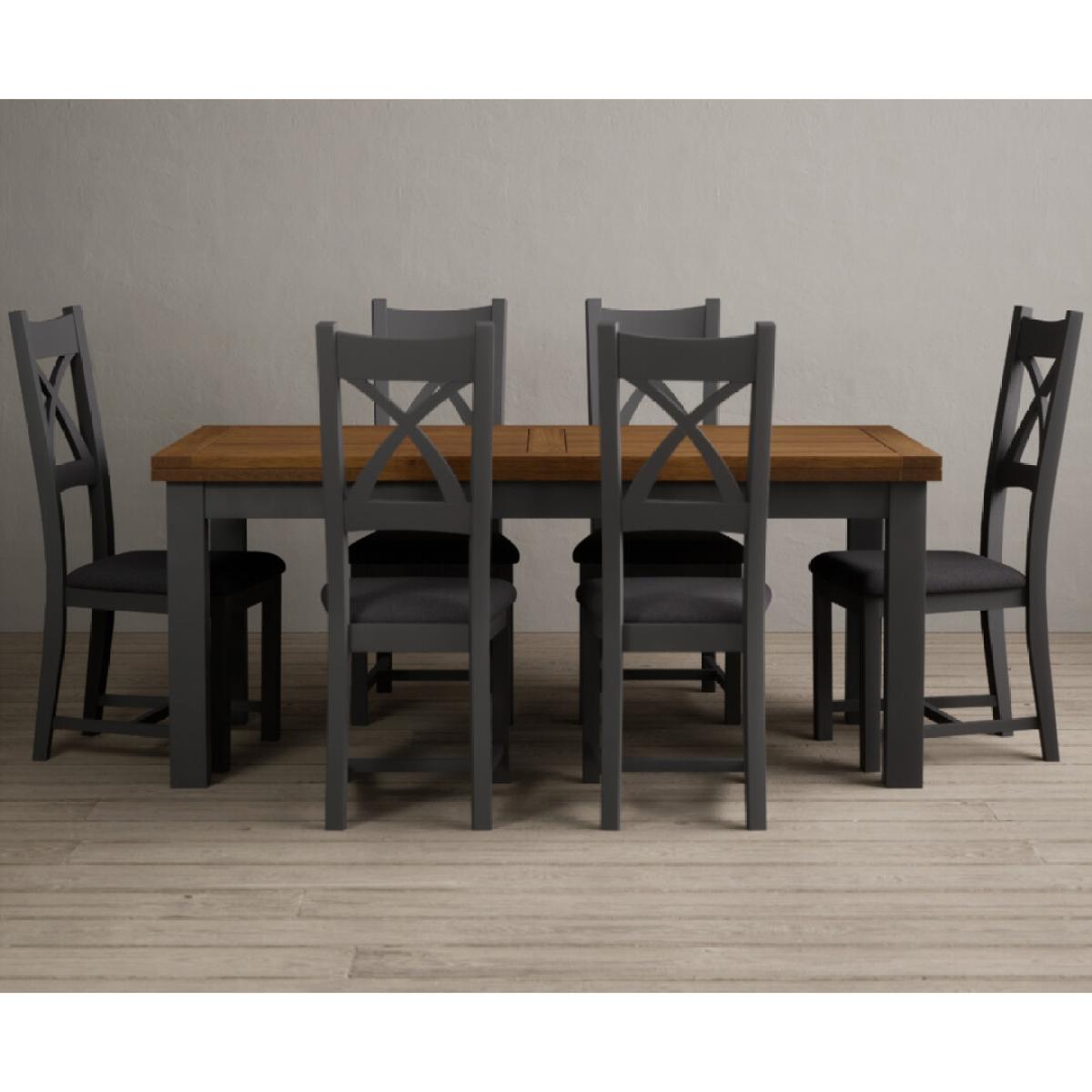 Extending Buxton 180cm Oak and Charcoal Grey Painted Dining Table with 8 Brown Painted Chairs – image 32