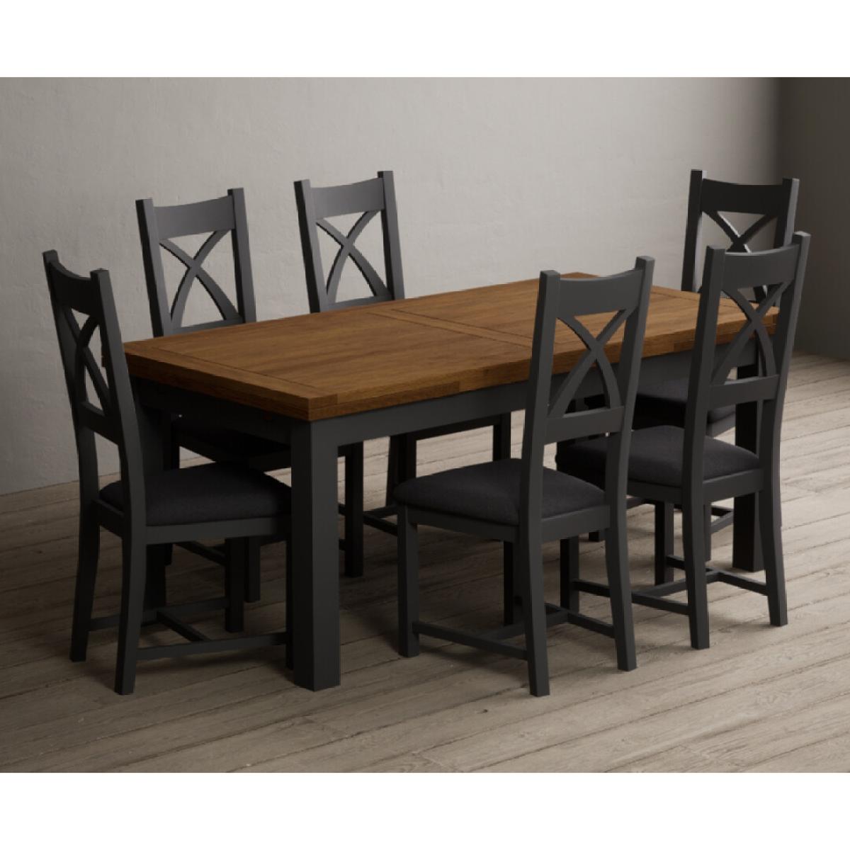 Extending Buxton 180cm Oak and Charcoal Grey Painted Dining Table with 8 Brown Painted Chairs – image 33