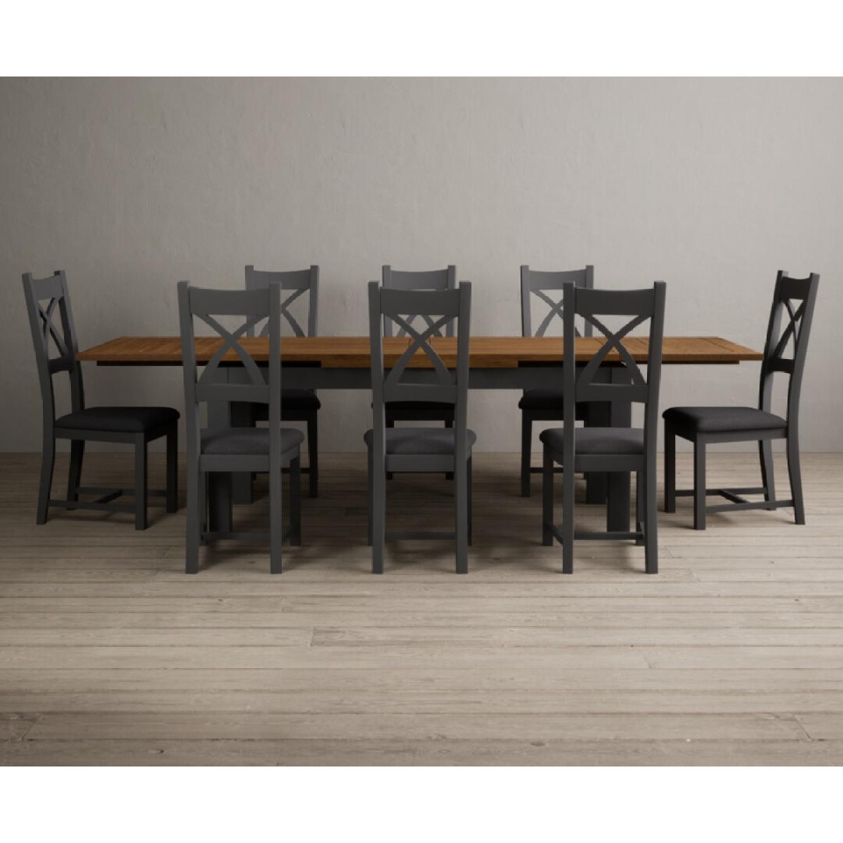 Extending Buxton 180cm Oak and Charcoal Grey Painted Dining Table with 8 Brown Painted Chairs – image 35