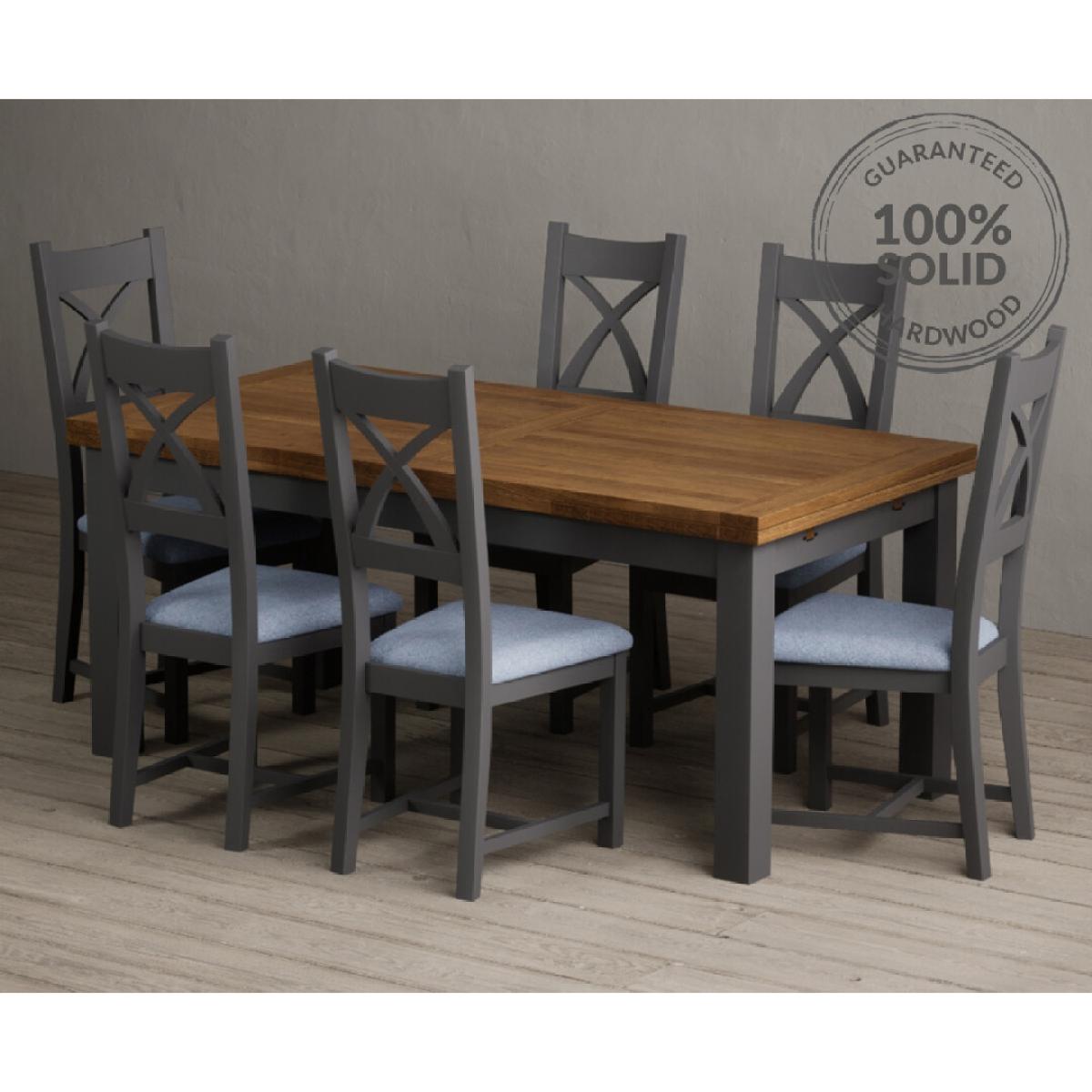 Extending Buxton 180cm Oak and Charcoal Grey Painted Dining Table with 8 Brown Painted Chairs – image 38