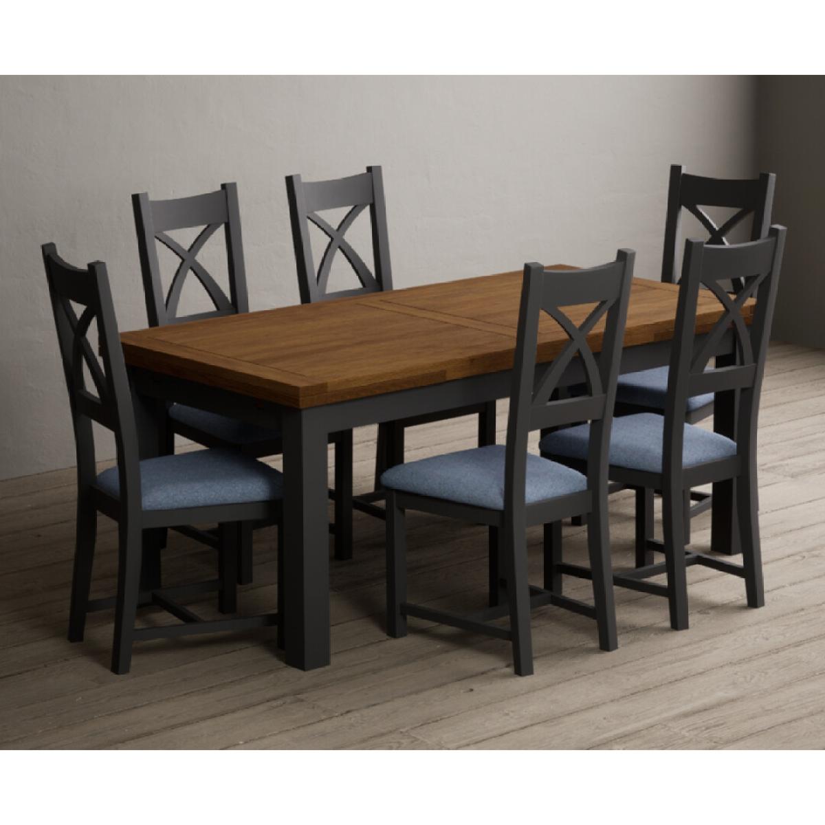 Extending Buxton 180cm Oak and Charcoal Grey Painted Dining Table with 8 Brown Painted Chairs – image 39
