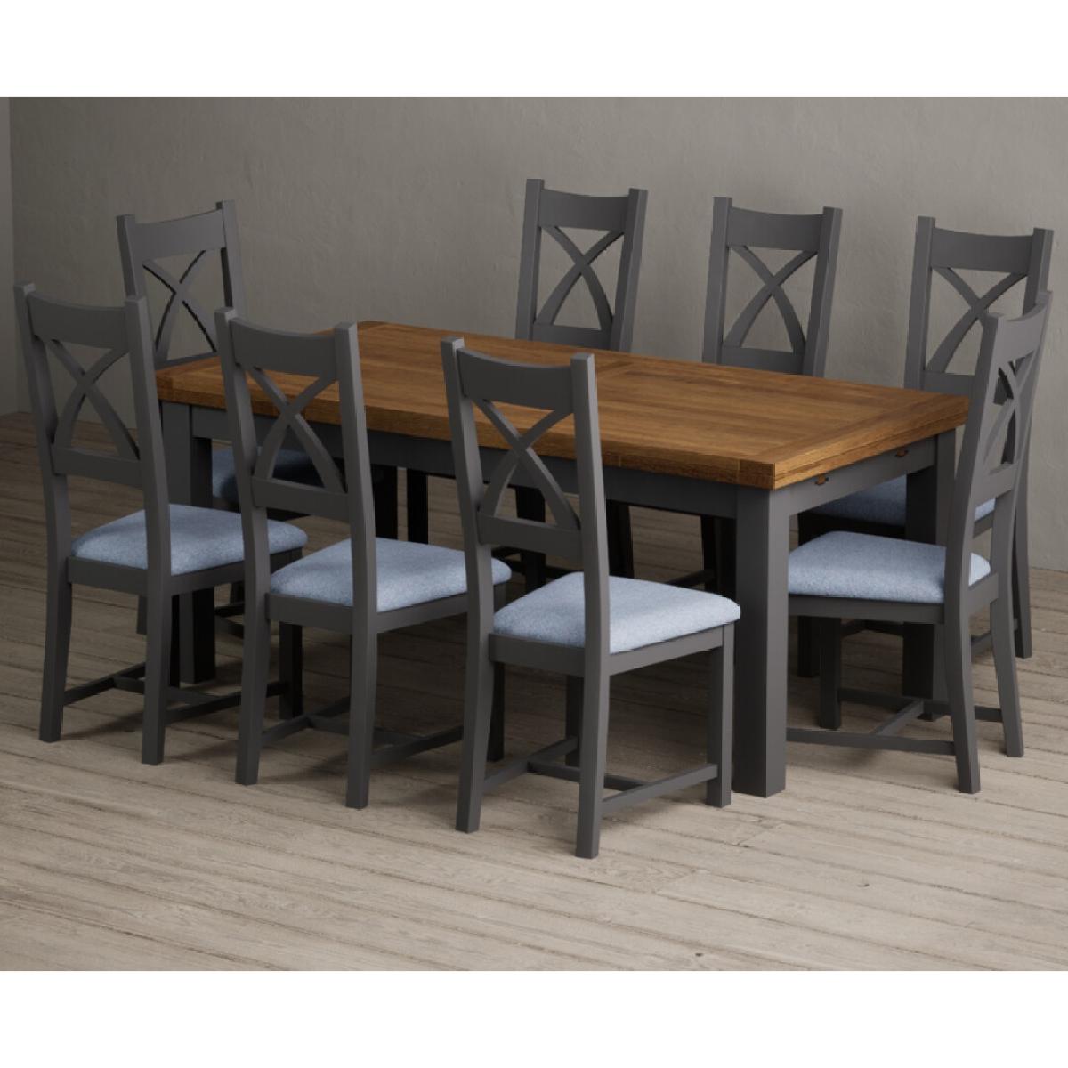 Extending Buxton 180cm Oak and Charcoal Grey Painted Dining Table with 8 Brown Painted Chairs – image 40