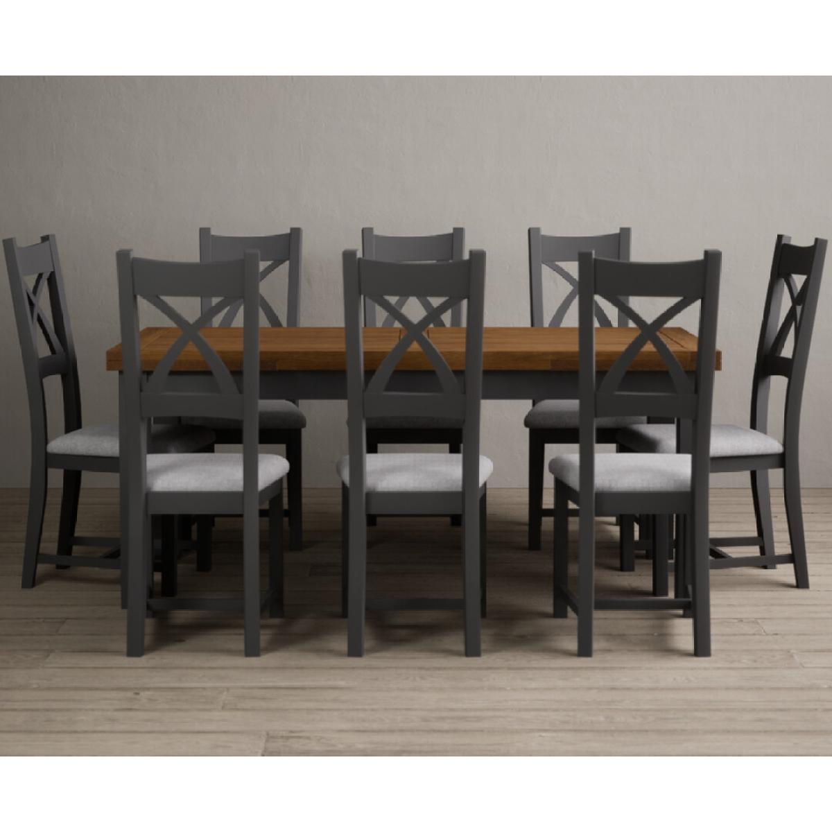 Extending Buxton 180cm Oak and Charcoal Grey Painted Dining Table with 8 Brown Painted Chairs – image 5