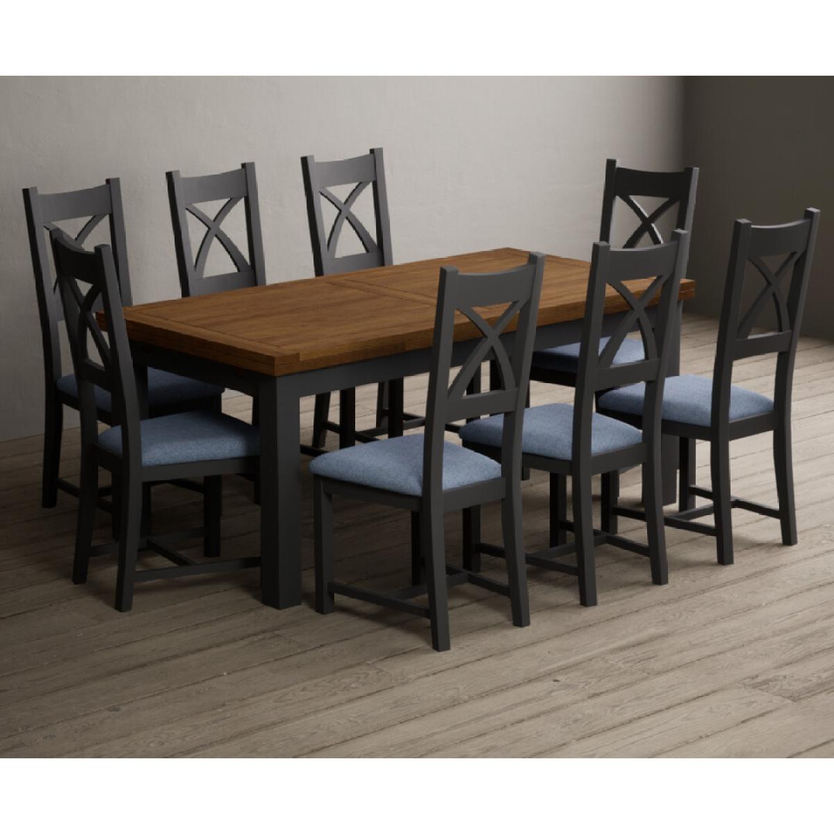 Extending Buxton 180cm Oak and Charcoal Grey Painted Dining Table with 8 Brown Painted Chairs – image 42